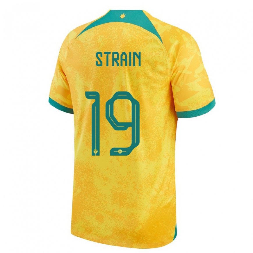 Kandiny Bambino Maglia Australia Ryan Strain #19 D'oro Kit Gara Home 22-24 Maglietta