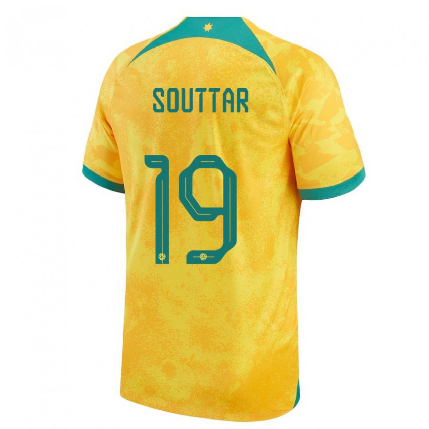 Kandiny Bambino Maglia Australia Harry Souttar #19 D'oro Kit Gara Home 22-24 Maglietta