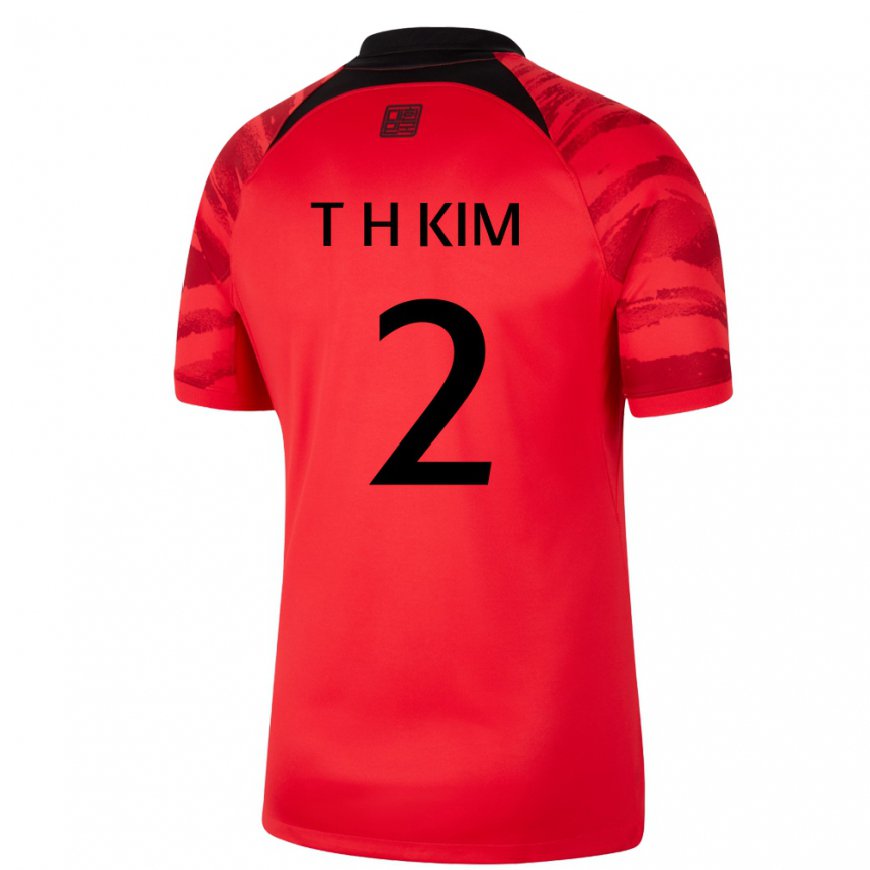 Kandiny Kinderen Zuid-koreaans Tae-hwan Kim #2 Rood Zwart Thuisshirt Thuistenue 22-24 T-shirt