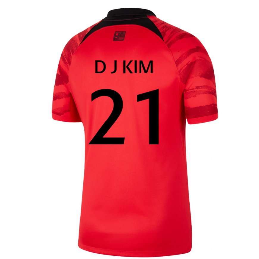 Kandiny Bambino Maglia Corea Del Sud Dong-jun Kim #21 Rosso Nero Kit Gara Home 22-24 Maglietta