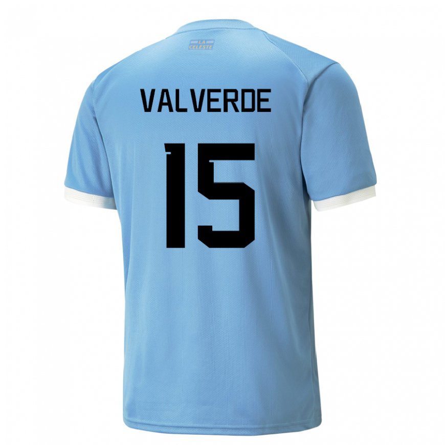 Kandiny Kinder Uruguayische Federico Valverde #15 Blau Heimtrikot Trikot 22-24 T-shirt Österreich