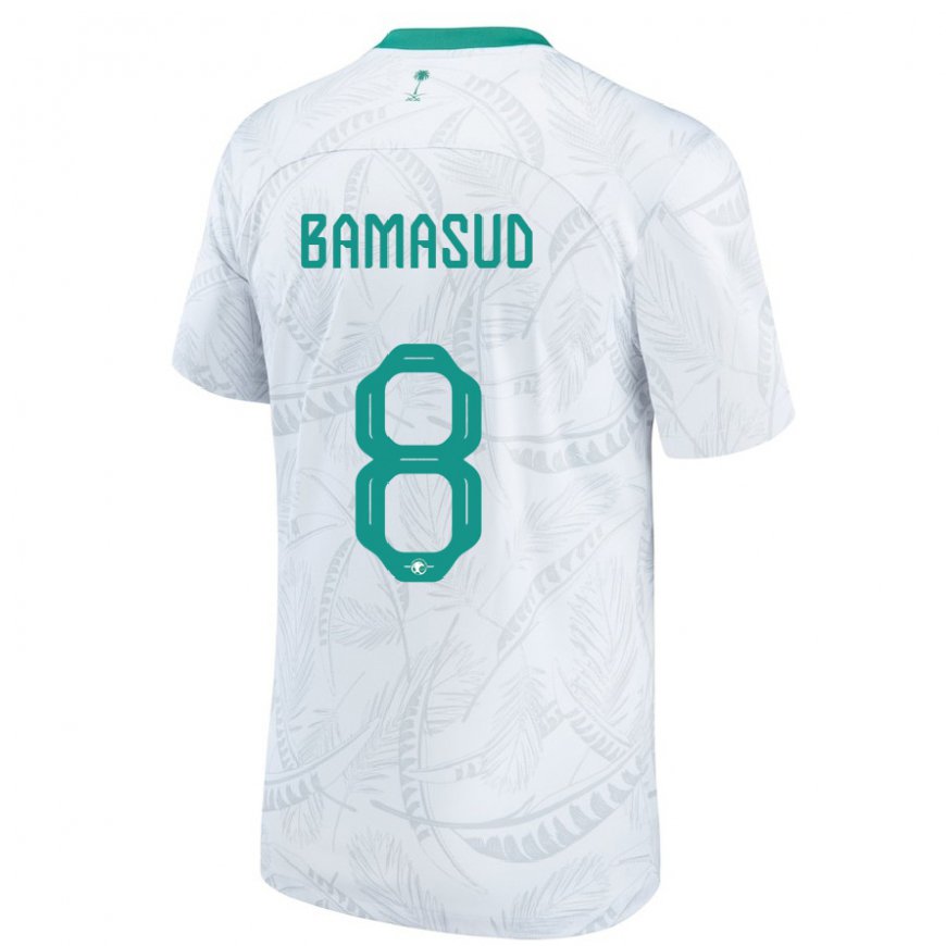 Kandiny Bambino Maglia Arabia Saudita Ahmed Bamasud #8 Bianco Kit Gara Home 22-24 Maglietta