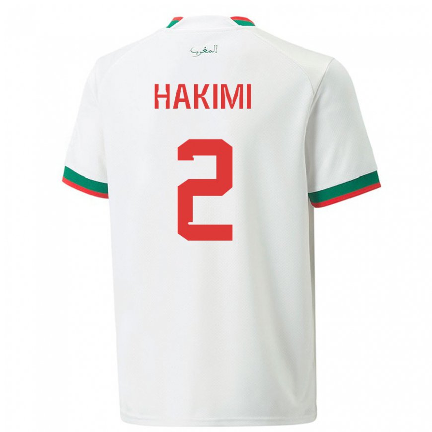 Kandiny Niño Camiseta Marruecos Achraf Hakimi #2 Blanco 2ª Equipación 22-24 La Camisa