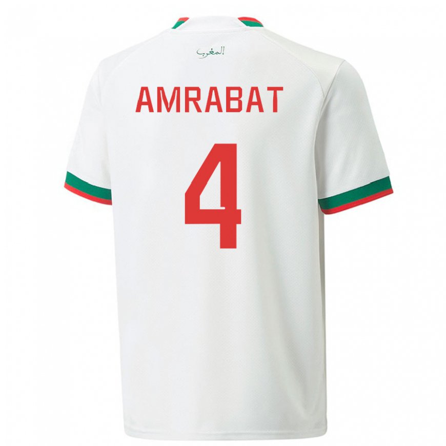 Kandiny Niño Camiseta Marruecos Soufiane Amrabat #4 Blanco 2ª Equipación 22-24 La Camisa