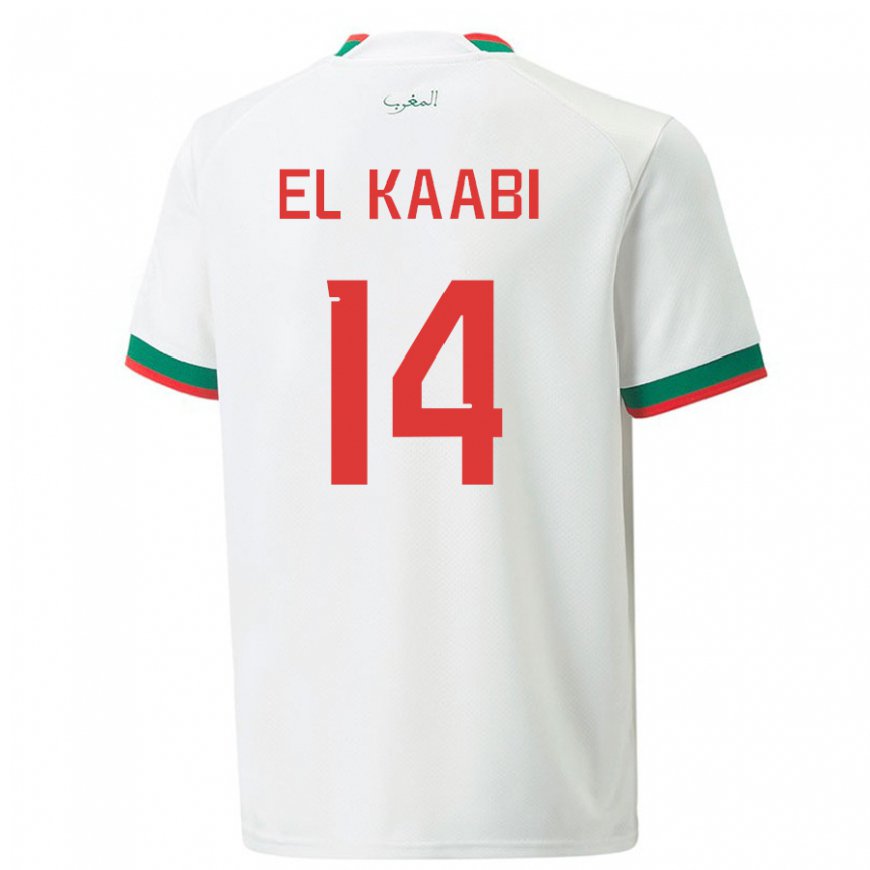 Kandiny Niño Camiseta Marruecos Ayoub El Kaabi #14 Blanco 2ª Equipación 22-24 La Camisa