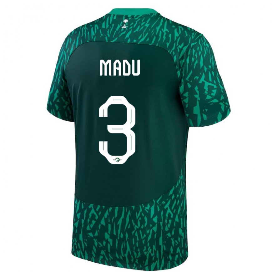 Kandiny Bambino Maglia Arabia Saudita Abdullah Madu #3 Verde Scuro Kit Gara Away 22-24 Maglietta