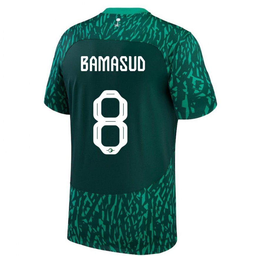 Kandiny Bambino Maglia Arabia Saudita Ahmed Bamasud #8 Verde Scuro Kit Gara Away 22-24 Maglietta