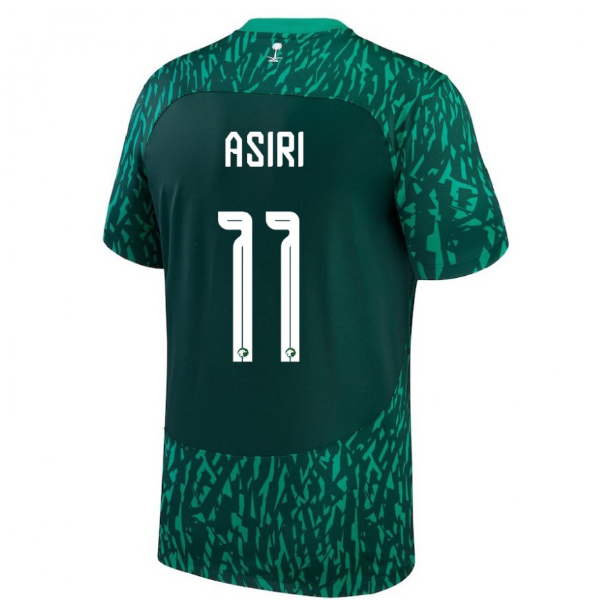 Kandiny Bambino Maglia Arabia Saudita Haitham Asiri #11 Verde Scuro Kit Gara Away 22-24 Maglietta