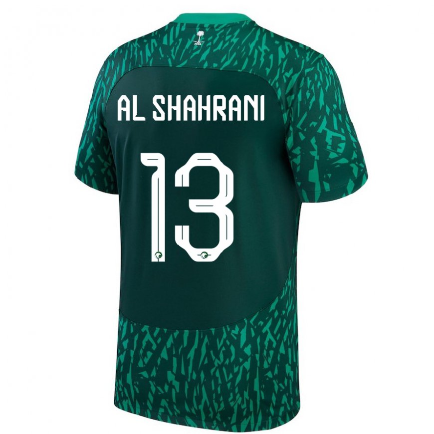 Kandiny Bambino Maglia Arabia Saudita Yaseer Al Shahrani #13 Verde Scuro Kit Gara Away 22-24 Maglietta