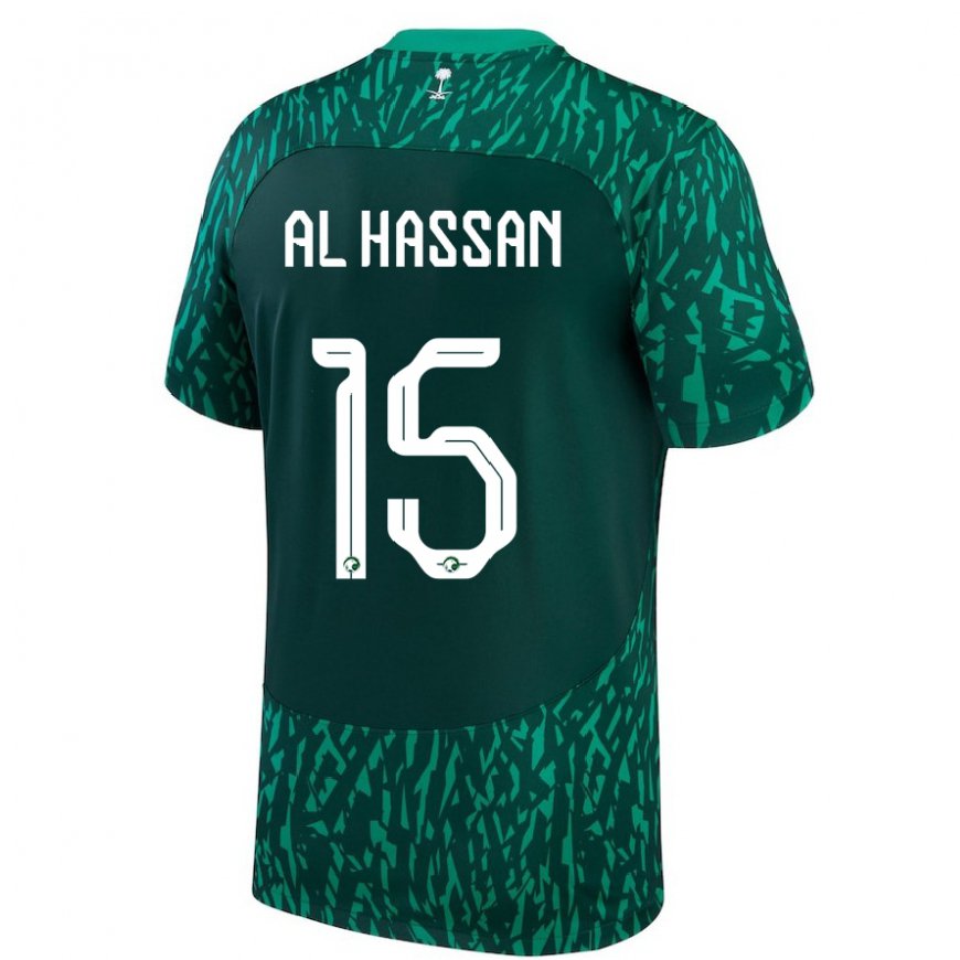 Kandiny Kinderen Saoedi-arabisch Ali Al Hassan #15 Donkergroen Uitshirt Uittenue 22-24 T-shirt België