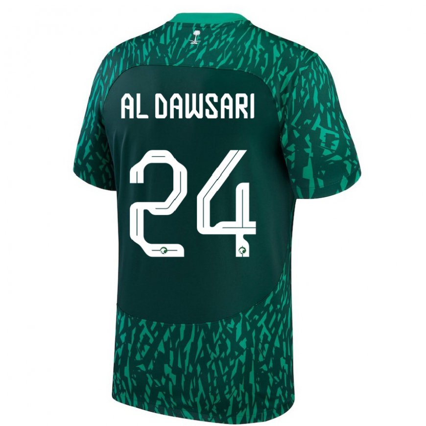 Kandiny Bambino Maglia Arabia Saudita Nasser Al Dawsari #24 Verde Scuro Kit Gara Away 22-24 Maglietta