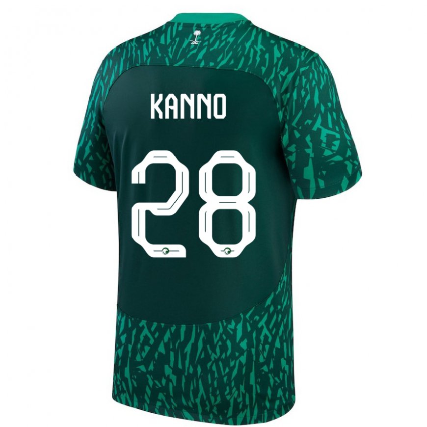 Kandiny Bambino Maglia Arabia Saudita Mohamed Kanno #28 Verde Scuro Kit Gara Away 22-24 Maglietta