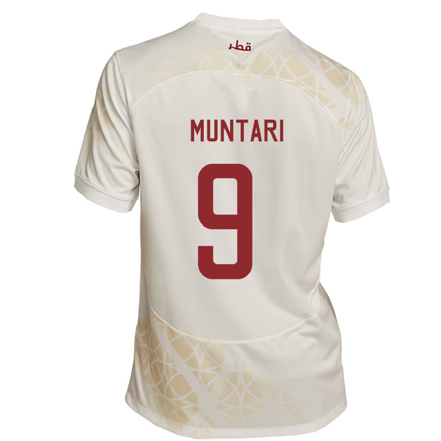 Kandiny Bambino Maglia Qatar Mohammed Muntari #9 Beige Oro Kit Gara Away 22-24 Maglietta