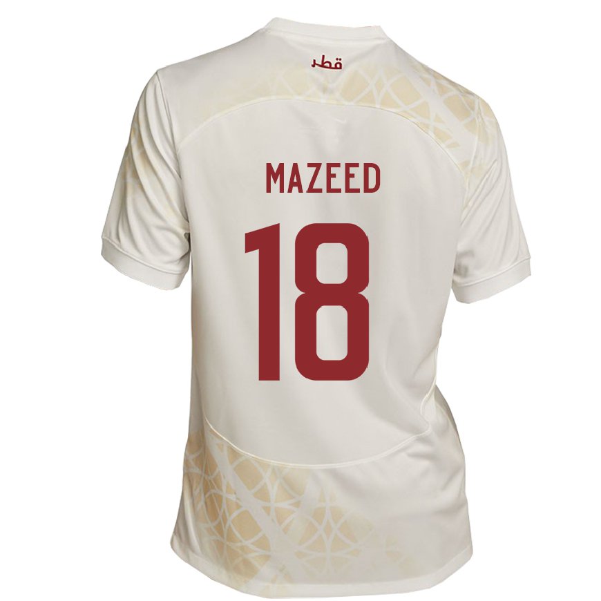 Kandiny Bambino Maglia Qatar Khalid Muneer Ali #18 Beige Oro Kit Gara Away 22-24 Maglietta