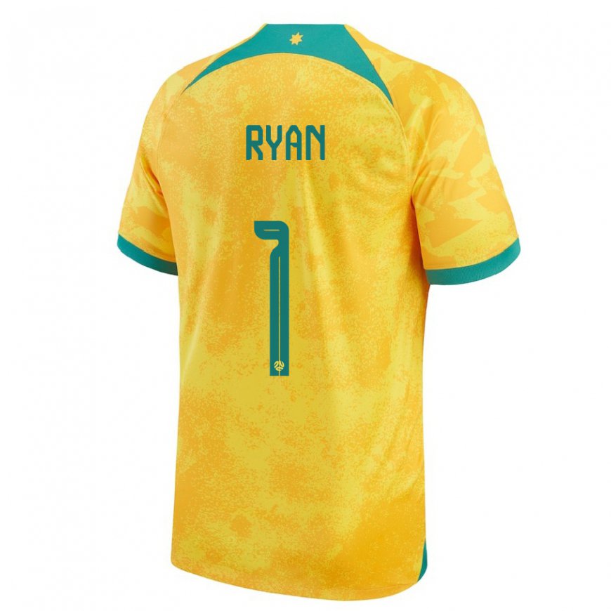 Kandiny Uomo Maglia Australia Mathew Ryan #1 D'oro Kit Gara Home 22-24 Maglietta