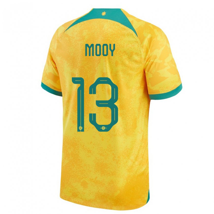 Kandiny Hombre Camiseta Australia Aaron Mooy #13 Dorado 1ª Equipación 22-24 La Camisa