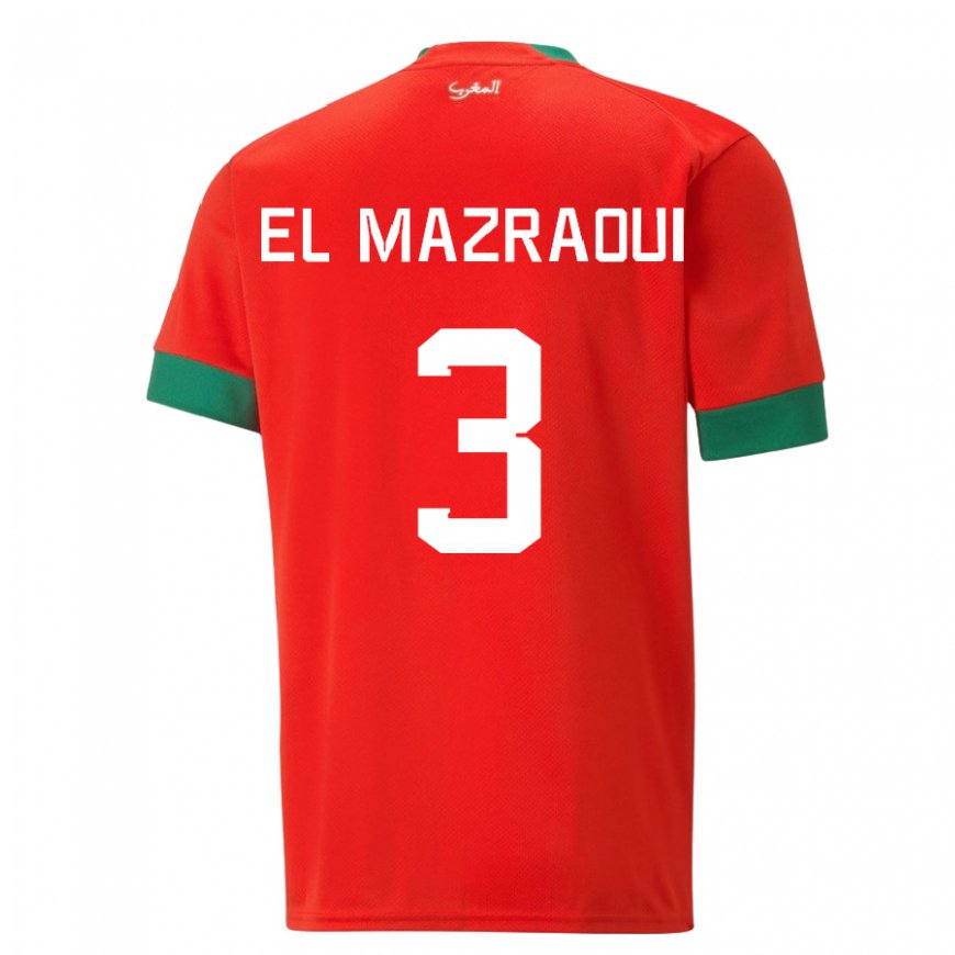 Kandiny Hombre Camiseta Marruecos Noussair El Mazraoui #3 Rojo 1ª Equipación 22-24 La Camisa