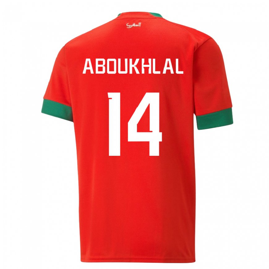 Kandiny Uomo Maglia Marocco Zakaria Aboukhlal #14 Rosso Kit Gara Home 22-24 Maglietta