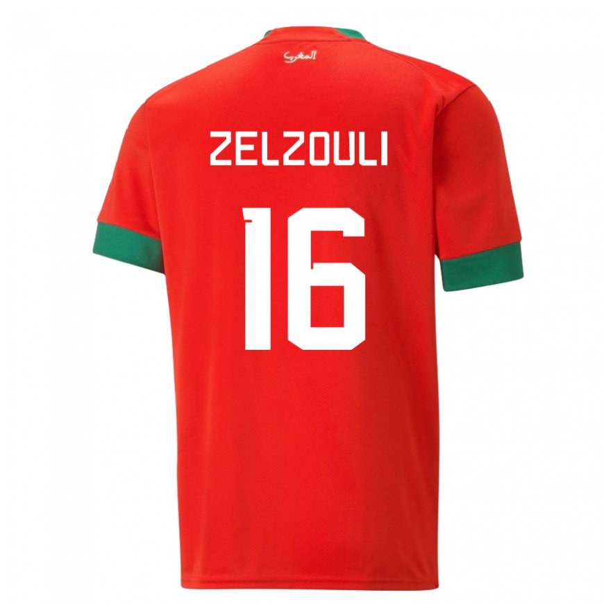 Kandiny Uomo Maglia Marocco Abdessamad Zelzouli #16 Rosso Kit Gara Home 22-24 Maglietta