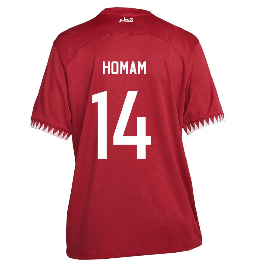 Kandiny Heren Qatarees Homam Ahmed #14 Kastanjebruin Thuisshirt Thuistenue 22-24 T-shirt België