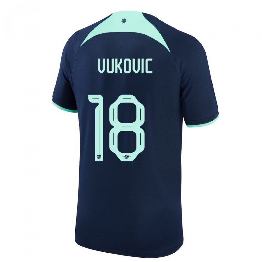 Kandiny Hombre Camiseta Australia Danny Vukovic #18 Azul Oscuro 2ª Equipación 22-24 La Camisa