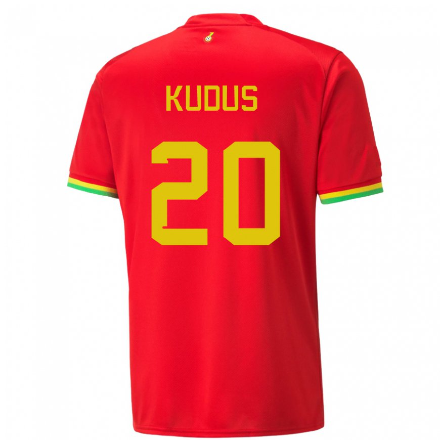 Kandiny Uomo Maglia Ghana Mohammed Kudus #20 Rosso Kit Gara Away 22-24 Maglietta