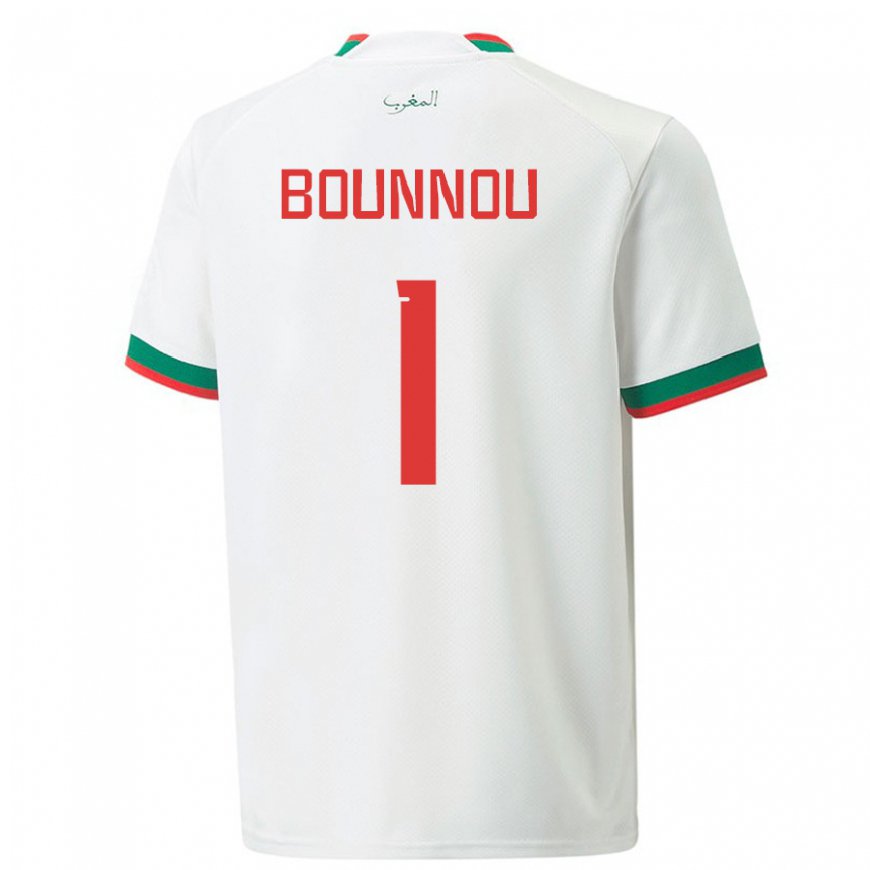 Kandiny Hombre Camiseta Marruecos Yassine Bounnou #1 Blanco 2ª Equipación 22-24 La Camisa