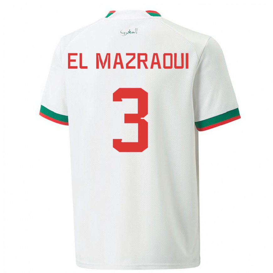 Kandiny Uomo Maglia Marocco Noussair El Mazraoui #3 Bianco Kit Gara Away 22-24 Maglietta