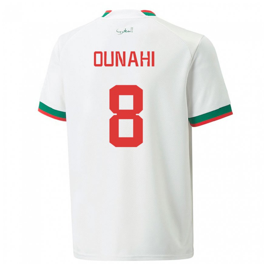 Kandiny Hombre Camiseta Marruecos Azzeddine Ounahi #8 Blanco 2ª Equipación 22-24 La Camisa