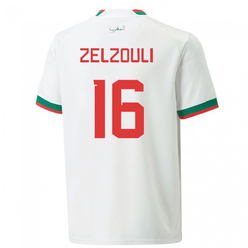 Kandiny Hombre Camiseta Marruecos Abdessamad Zelzouli #16 Blanco 2ª Equipación 22-24 La Camisa