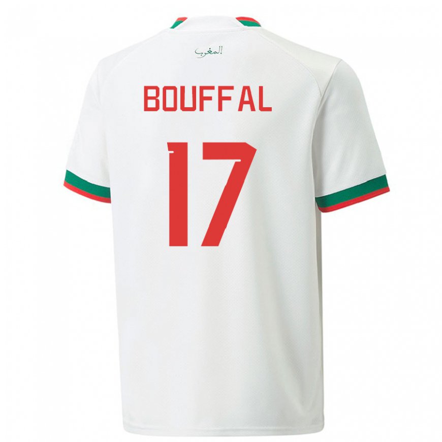 Kandiny Hombre Camiseta Marruecos Soufiane Bouffal #17 Blanco 2ª Equipación 22-24 La Camisa