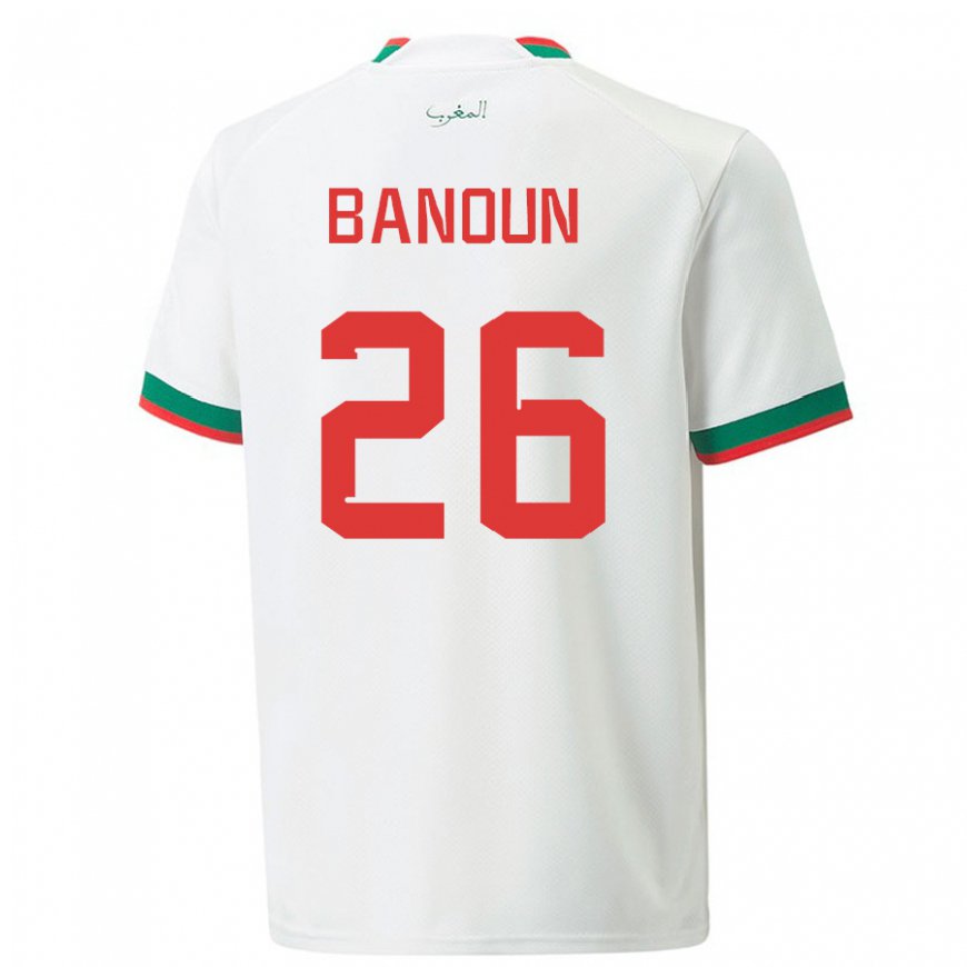 Kandiny Hombre Camiseta Marruecos Badr Banoun #26 Blanco 2ª Equipación 22-24 La Camisa