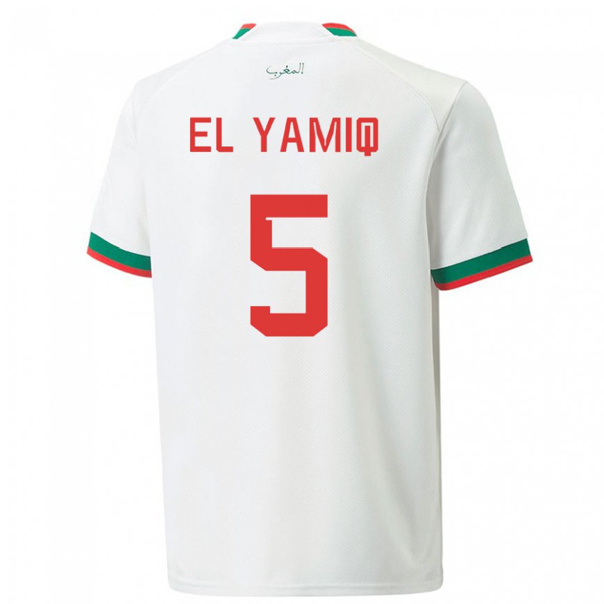 Kandiny Uomo Maglia Marocco Jawad El Yamiq #5 Bianco Kit Gara Away 22-24 Maglietta