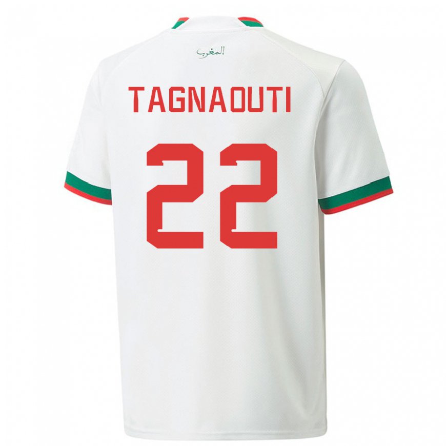 Kandiny Uomo Maglia Marocco Ahmed Reda Tagnaouti #22 Bianco Kit Gara Away 22-24 Maglietta