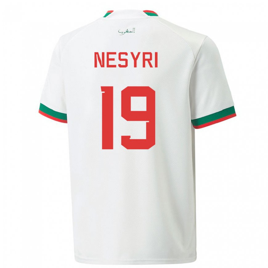 Kandiny Hombre Camiseta Marruecos Youssef En-nesyri #19 Blanco 2ª Equipación 22-24 La Camisa