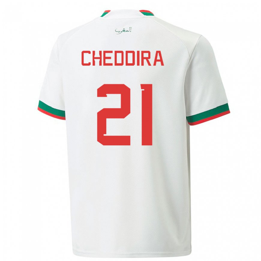 Kandiny Hombre Camiseta Marruecos Walid Cheddira #21 Blanco 2ª Equipación 22-24 La Camisa