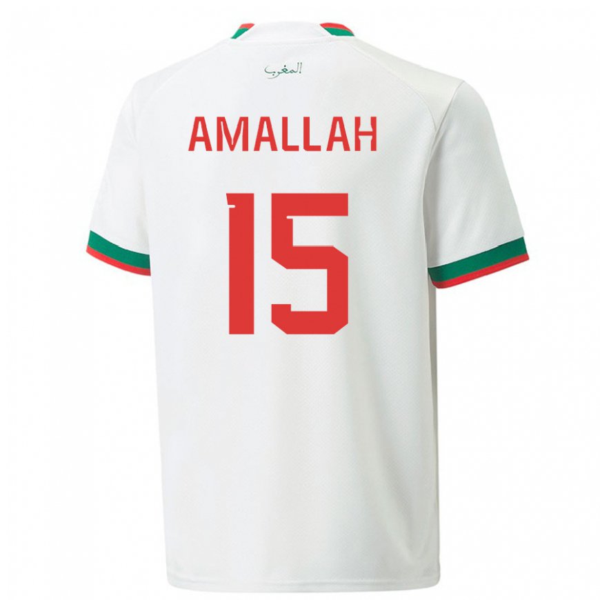 Kandiny Hombre Camiseta Marruecos Selim Amallah #15 Blanco 2ª Equipación 22-24 La Camisa