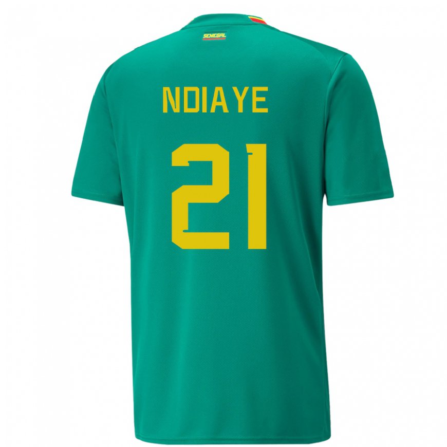 Kandiny Uomo Maglia Senegal Iliman Ndiaye #21 Verde Kit Gara Away 22-24 Maglietta