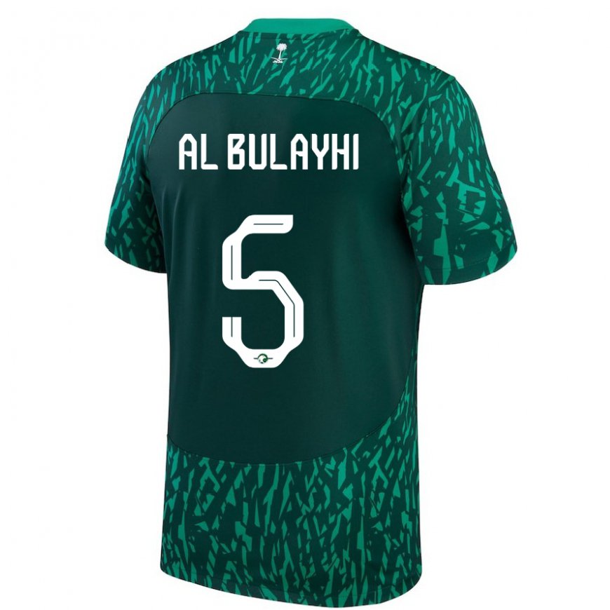 Kandiny Hombre Camiseta Arabia Saudita Ali Al Bulayhi #5 Verde Oscuro 2ª Equipación 22-24 La Camisa