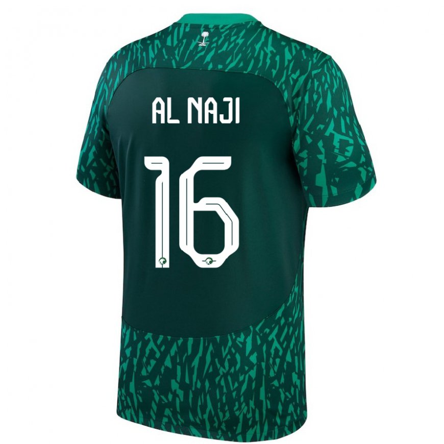 Kandiny Uomo Maglia Arabia Saudita Sami Al Naji #16 Verde Scuro Kit Gara Away 22-24 Maglietta