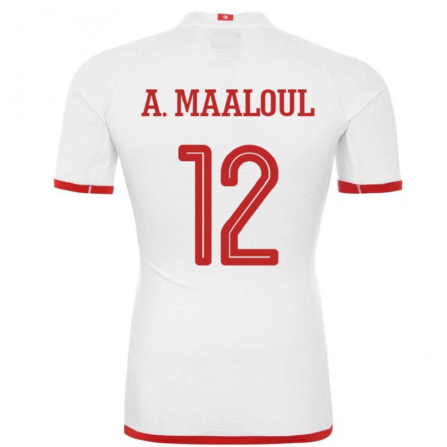 Kandiny Hombre Camiseta Túnez Ali Maaloul #12 Blanco 2ª Equipación 22-24 La Camisa