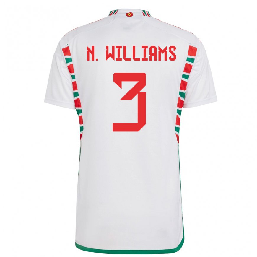 Kandiny Uomo Maglia Galles Neco Williams #3 Bianco Kit Gara Away 22-24 Maglietta