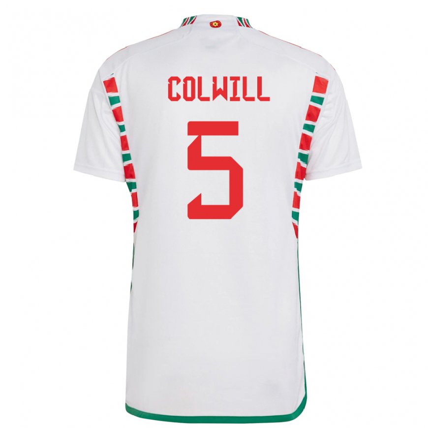 Kandiny Uomo Maglia Galles Rubin Colwill #5 Bianco Kit Gara Away 22-24 Maglietta