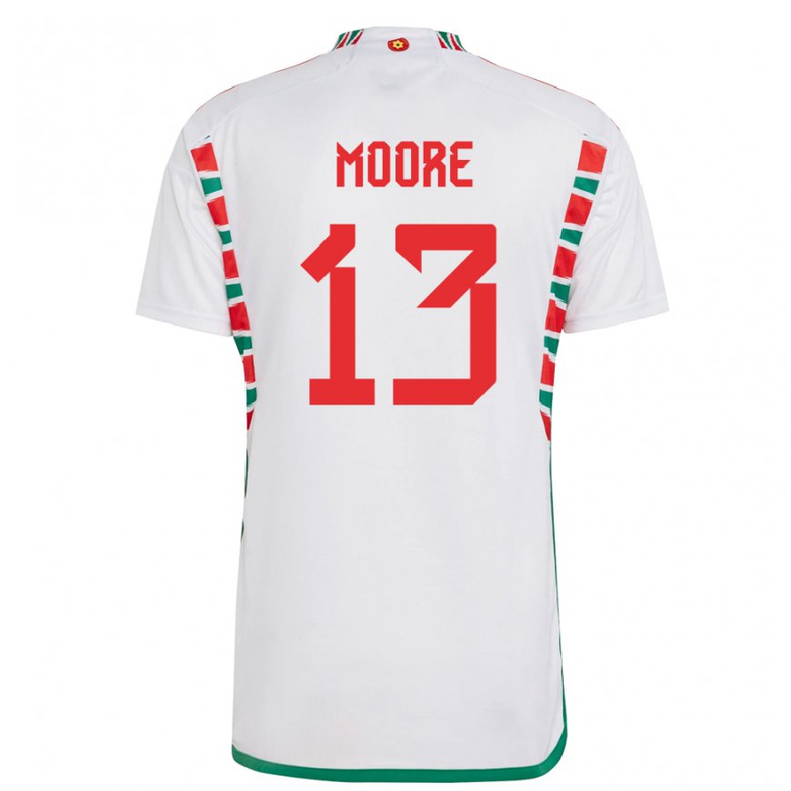 Kandiny Herren Walisische Kieffer Moore #13 Weiß Auswärtstrikot Trikot 22-24 T-shirt Österreich