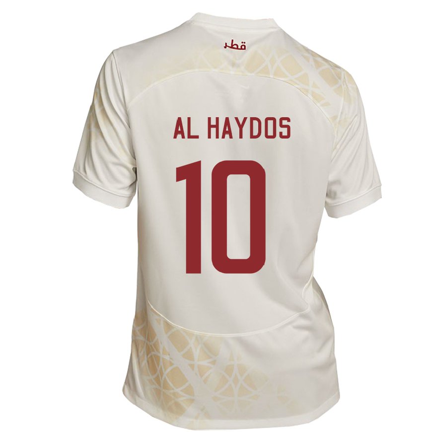 Kandiny Heren Qatarees Hasan Al Haydos #10 Goud Beige Uitshirt Uittenue 22-24 T-shirt België