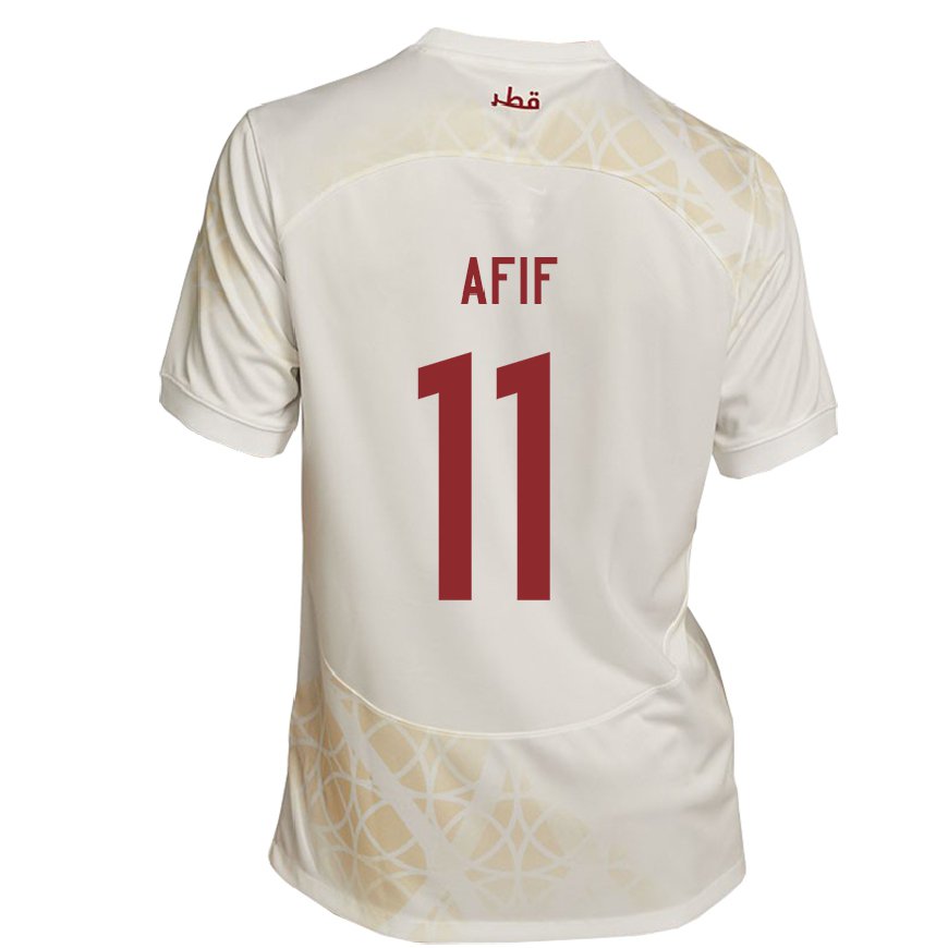 Kandiny Uomo Maglia Qatar Akram Afif #11 Beige Oro Kit Gara Away 22-24 Maglietta