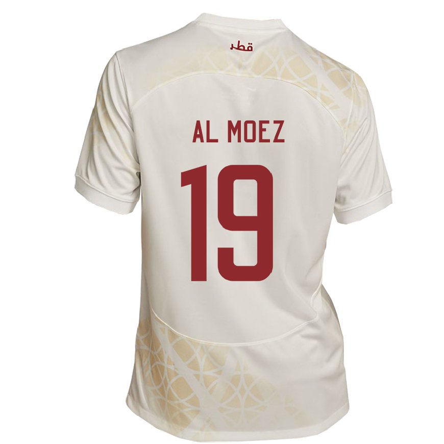 Kandiny Uomo Maglia Qatar Almoez Ali #19 Beige Oro Kit Gara Away 22-24 Maglietta