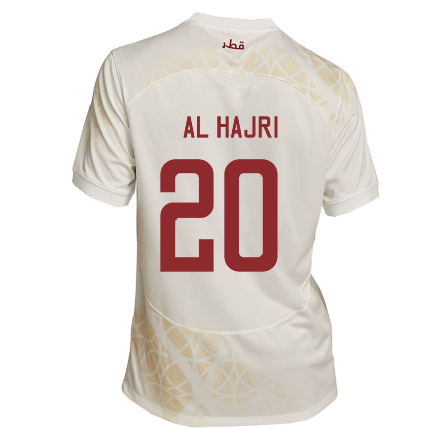 Kandiny Uomo Maglia Qatar Salem Al Hajri #20 Beige Oro Kit Gara Away 22-24 Maglietta