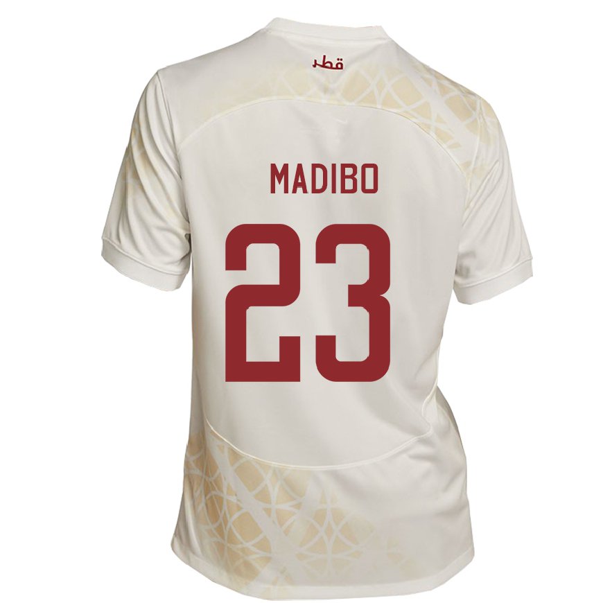 Kandiny Uomo Maglia Qatar Assim Madibo #23 Beige Oro Kit Gara Away 22-24 Maglietta