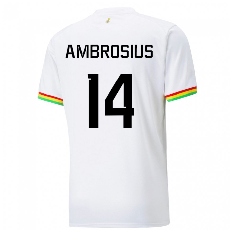 Kandiny Mujer Camiseta Ghana Stephan Ambrosius #14 Blanco 1ª Equipación 22-24 La Camisa